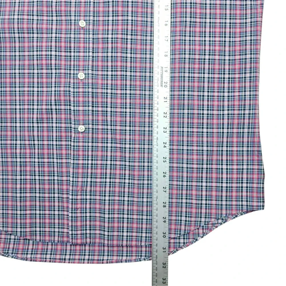 Polo Ralph Lauren Mens Large Plaid Button Down Shirt Blue Red Stretch Cotton L